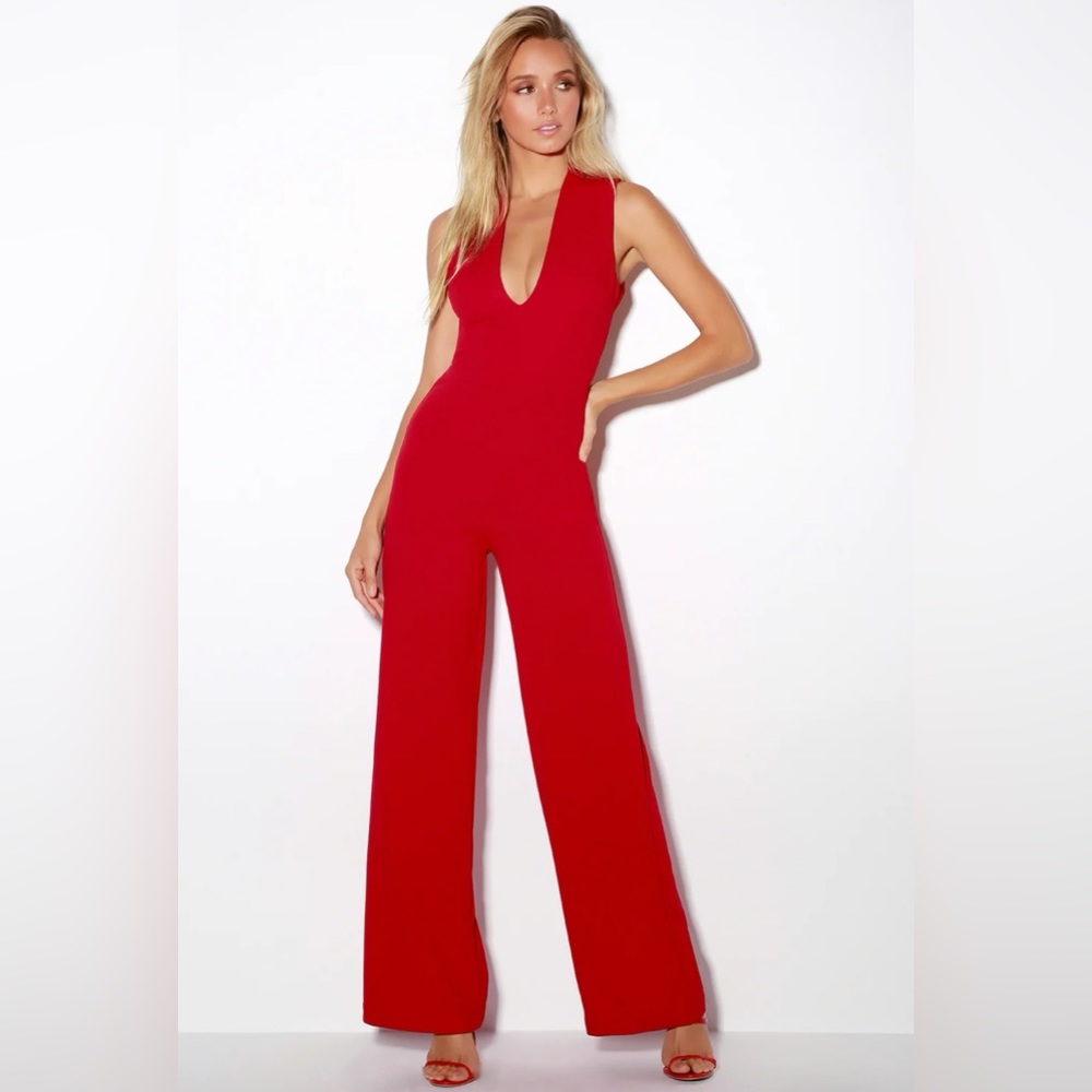 Lulu’s ‘Thinking Out Loud’ Red Backless Jumpsuit